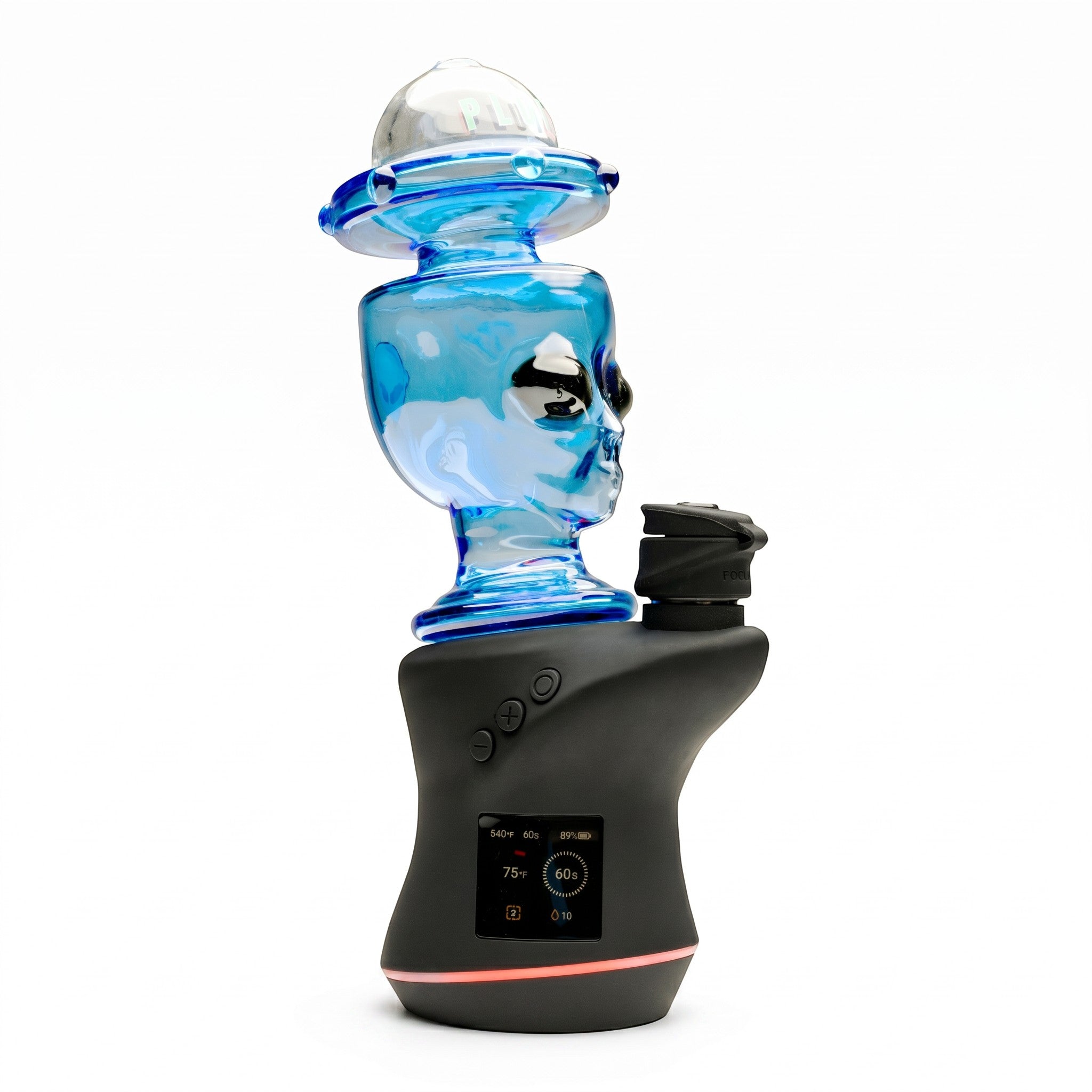 King Pluto Alien Head dry glass attachment for Focus V Carta e-rig featuring a blue cosmic alien design.