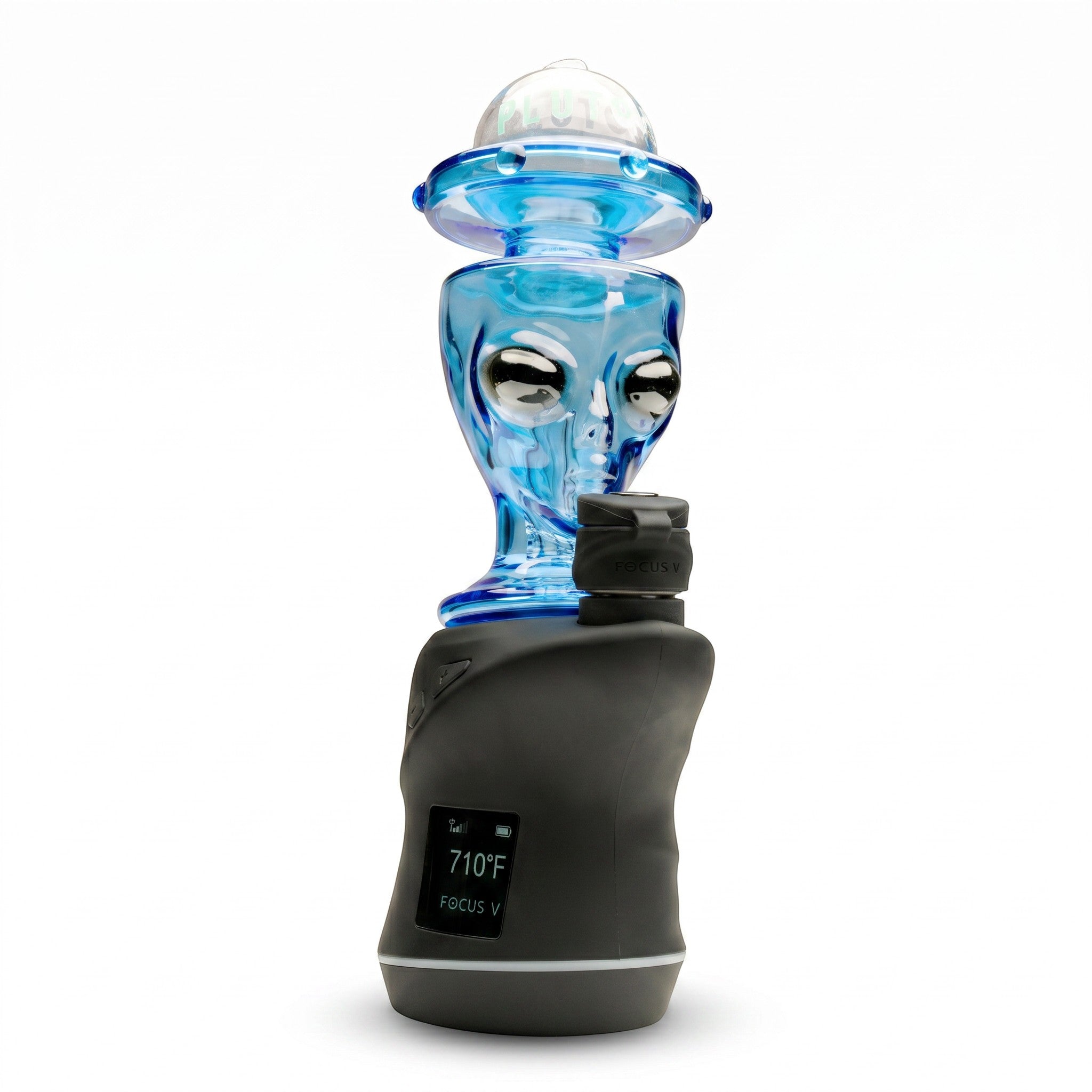 King Pluto blue glass alien head dry attachment for Focus V Carta e-rig with UFO topper design