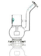 King Pluto PLPPA2 bubble proxy attachment made of clear glass with a teal alien logo and curved mouthpiece
