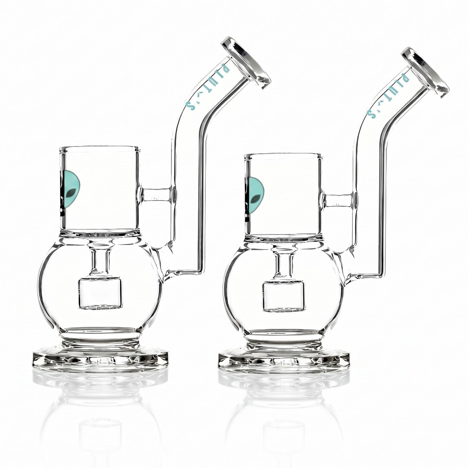 King Pluto PLPPA2 bubble proxy attachment made of clear glass with a blue alien logo and angled mouthpiece
