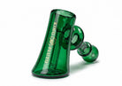 5-inch green glass King Pluto hammer bubbler pipe with gold logo branding on a white background