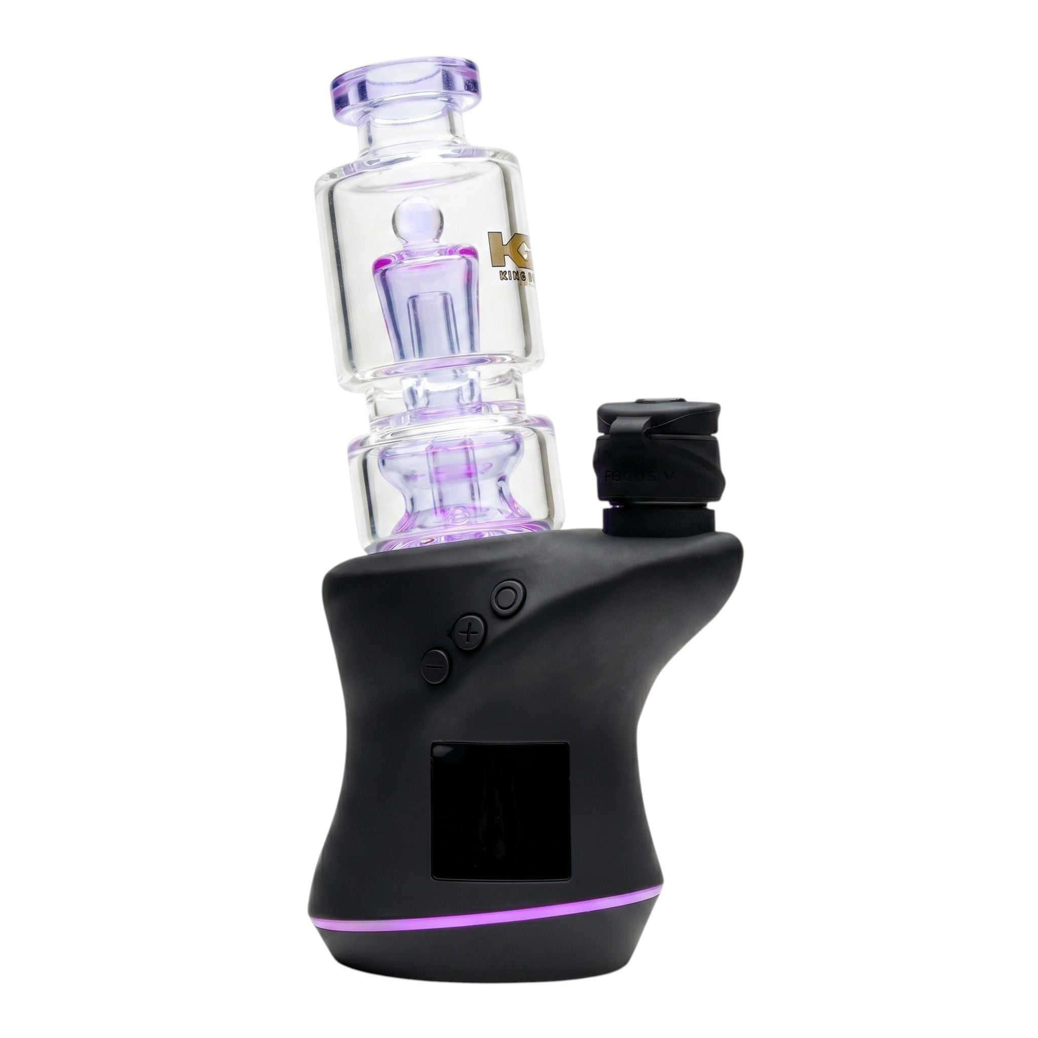 King Pluto KPCT3 Mystic Realm portable electronic dab rig with purple glass percolator and matte black base
