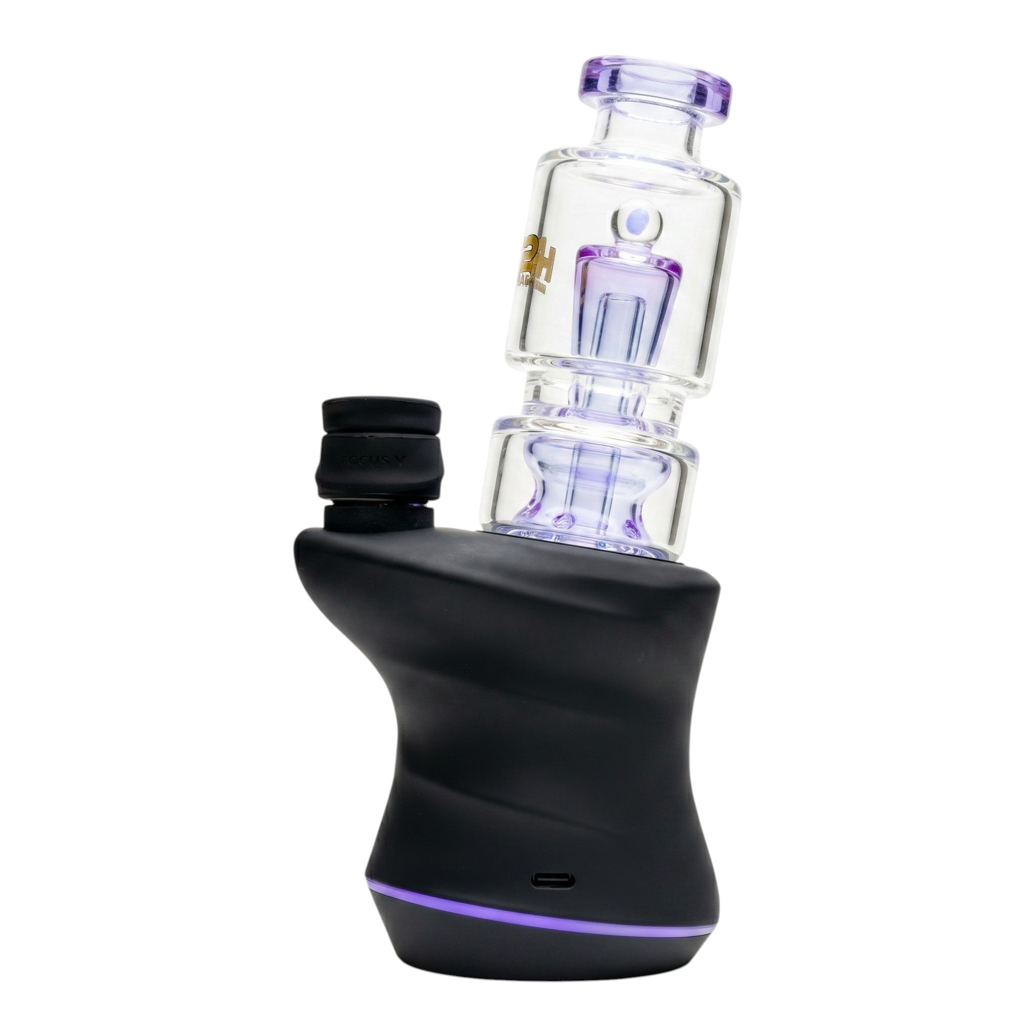 King Pluto KPCT3 Mystic Realm portable vaporizer with black matte base and purple glass percolator attachment.