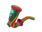 King Pluto PLSL1 MEZCAL glass hand pipe featuring a rainbow swirl pattern, glitter finish, and a green alien decal.