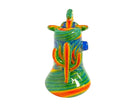 King Pluto PLBUB1 STING glass bubbler featuring a colorful swirled pattern and a decorative cactus accent.