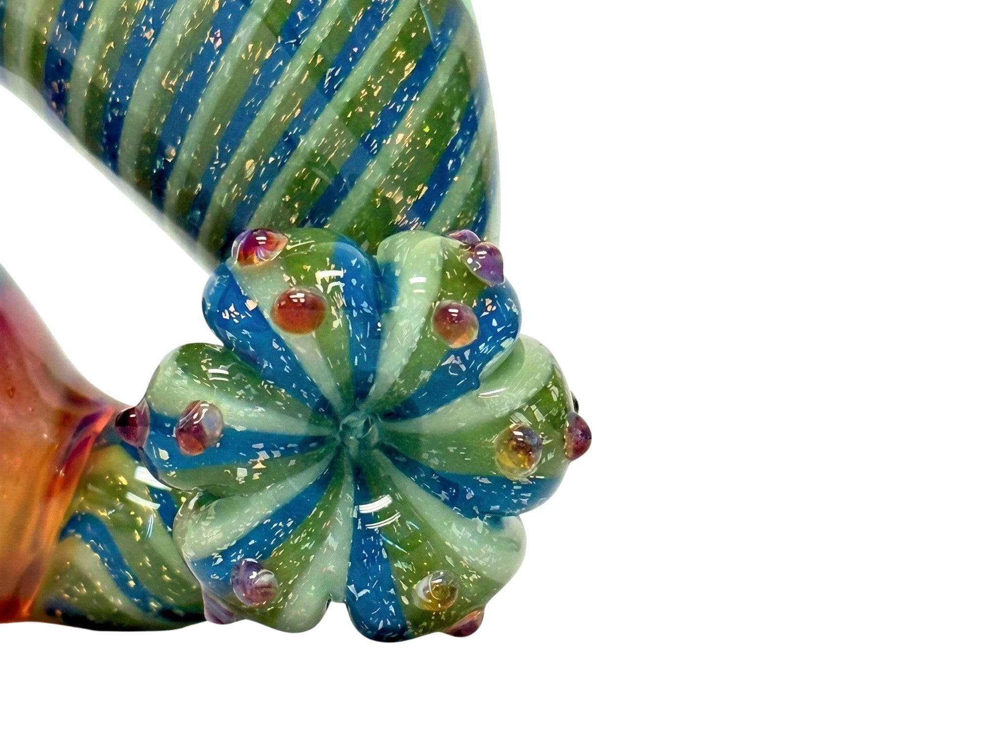 King Pluto PLSL1 Mezcal glass pipe featuring a blue and green striped cactus design with colorful glass accents.