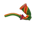 King Pluto PLSL1 Mezcal hand pipe featuring vibrant multicolored glass swirls and a unique flower-shaped bowl design.