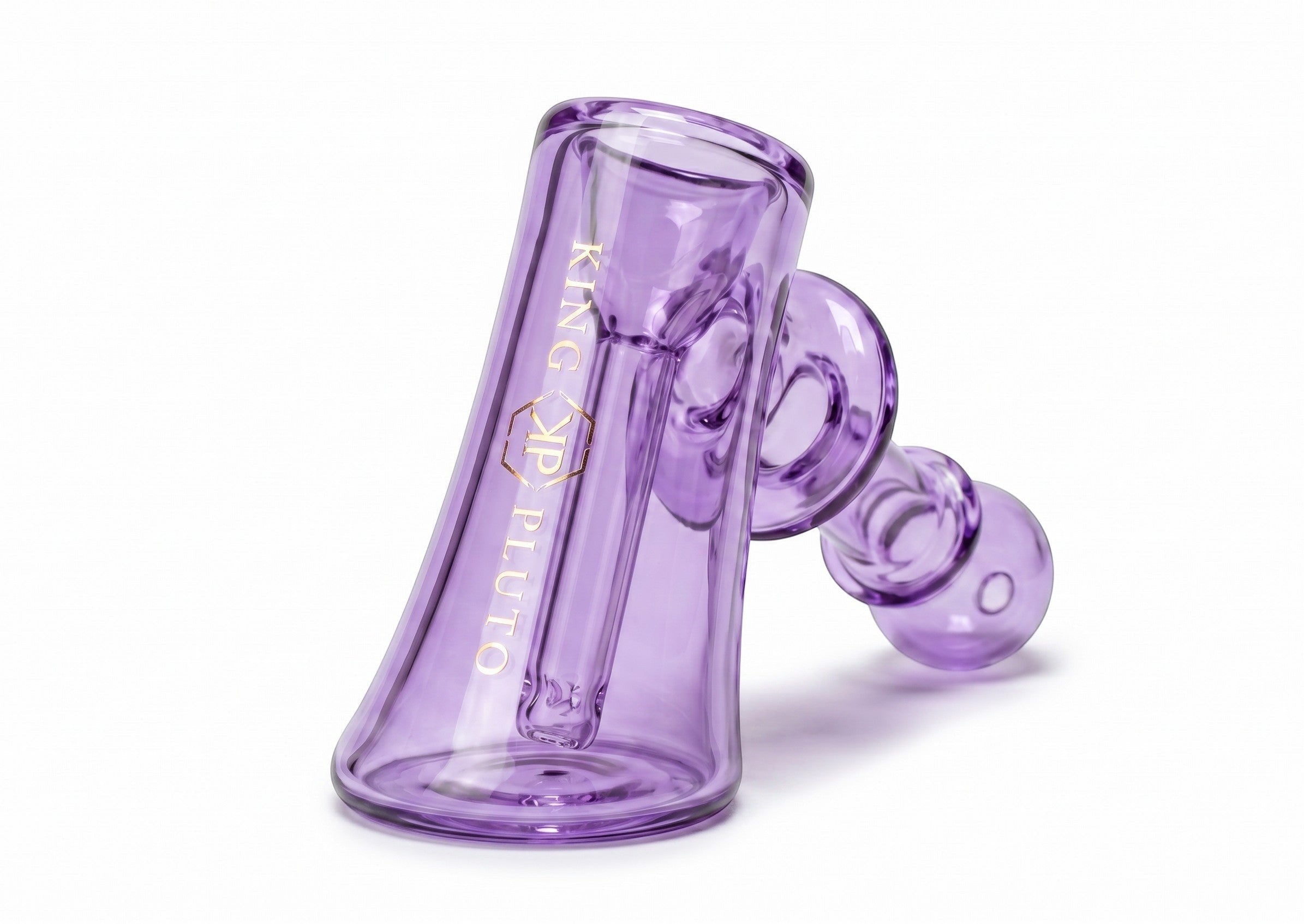 King Pluto 5-inch purple glass hammer bubbler pipe with gold logo branding