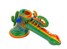 King Pluto PLBUB1 STING glass bubbler featuring a colorful rainbow swirl design with a scorpion and cactus accent.