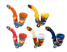 King Pluto 5-inch glass sherlock pipe with swirled reversal wigwag design and embedded opal in assorted colors.