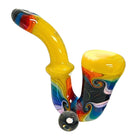 King Pluto 5-inch glass sherlock pipe featuring a swirled reversal wigwag design, yellow accents, and a real opal.